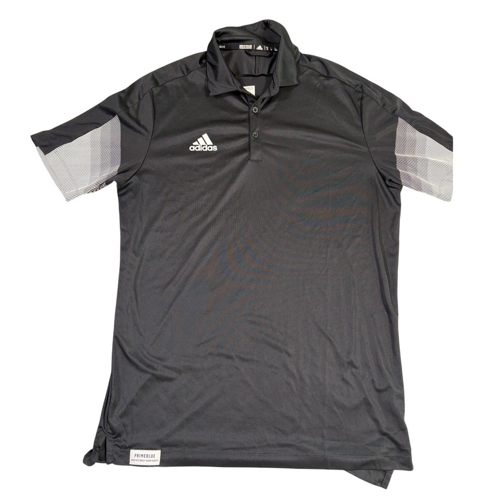 Adidas Primeblue Mens Large Tall Golf Polo Black Short Sleeve Striped LT GH